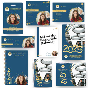 金ゴールドおよびブルー企業のビジネスエグゼクティブスパイラル ノートブック