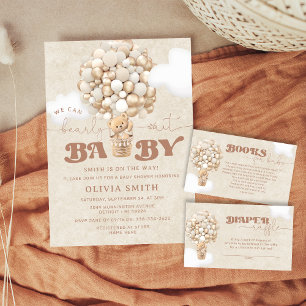 テディベアーバルーンニュートラルバーリーウェイベビーシャワー 招待状