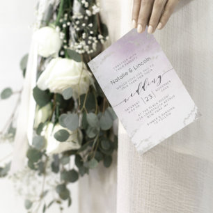 オンブレ ライトパープル シルバー フォイル ウェディング レセプション 招待状