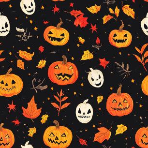 楽しいハロウィンポンプキンと葉のプリント クッション