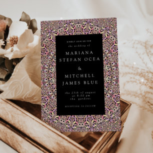 ロマンチック幾何学曼荼羅ソフトピンクブラックインビタット ポストカード