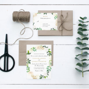 赤面金ゴールド水彩リース結婚式招待状 招待状