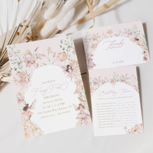 フェアリーピンクフローラガールズ誕生日 サンキューカード