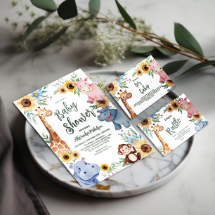 かわいいサファリ動物の緑の赤ちゃんシャワー エンクロージャーカード