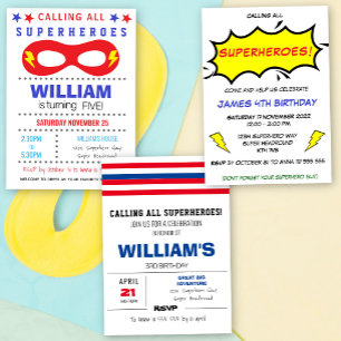 漫画すごいヒーローブルーパーソナライズされた子供の誕生日 招待状