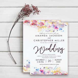 パステルウォーターカラーフローラ結婚ズ オールインワン招待状