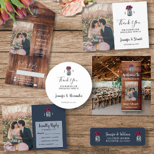 メイスン素朴ジャーの木のモノグラム写真Save the Date マグネット招待状