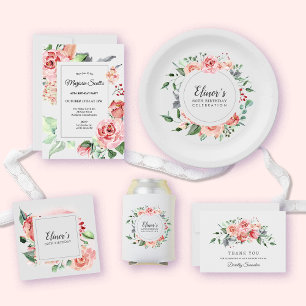 エレガントなピンクのバラの花の60歳の誕生日パーティー 招待状