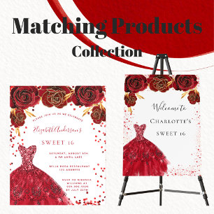 甘い16赤い白いドレスの予算の招待 チラシ