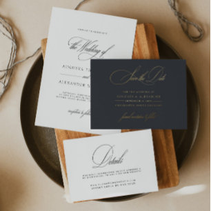 ミニマル書道ブラック&ホワイトクラシック結婚ズ 招待状