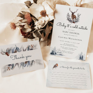 冬のウッドランド動物の水の色ベビーシャワー アドバイスカード