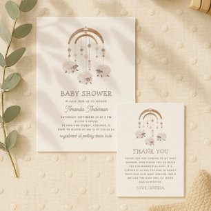 かわいいボホパステル羊のモバイル。ソフトベビー子供部屋 ポスター