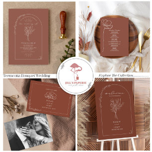 ヴィンテージ素朴フローラ結婚テラコッタのQRコード オールインワン招待状