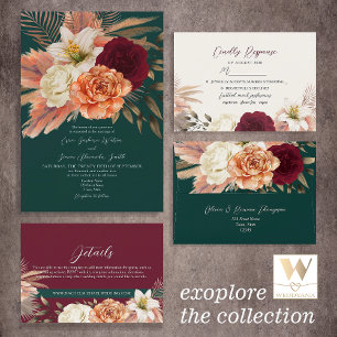 エメラルドグリーン結婚フローラのQRコード 招待状