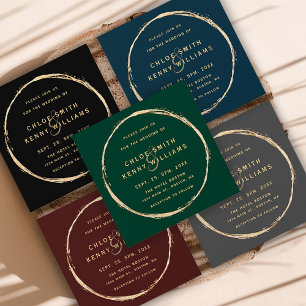 グレー素朴金ゴールド円アンパサンド結婚の正方形 招待状