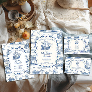 ネイビートイレ航海のベビーシャワーおむつラッフル エンクロージャーカード