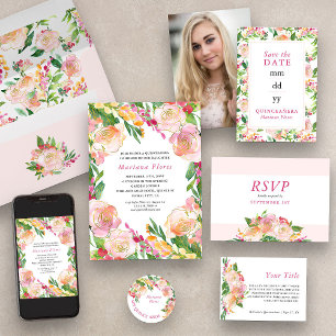 フローラピンクと金ゴールドの花 出欠カード