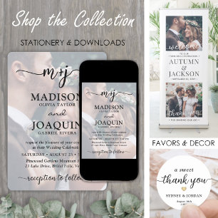 シンプルスタイリッシュScriptイニシャル2写真結婚の 招待状