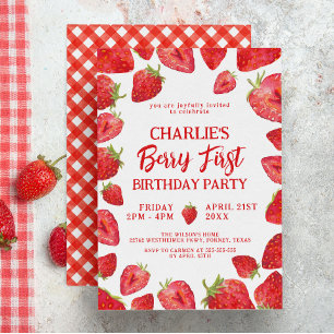 Berry First Strawberry Birthday Party Welcome Sign ポスター