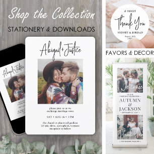 QR RSVPシックなミニマリストオールインワン2枚結婚写真 招待状