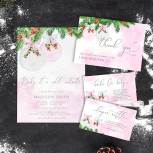 冬の赤ちゃんシャワーピンクの雪サンキューカード サンキューカード