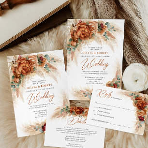 テラコッタ焼きオレンジのブルゴーニュフローラユーカリ 招待状