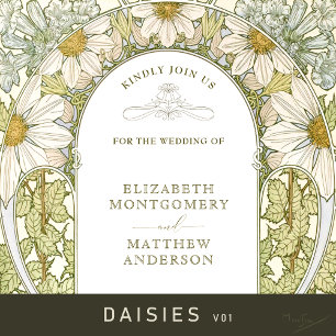 ヴィンテージマルゲライトデイジー結婚ズアールヌーボーミュシャ 招待状