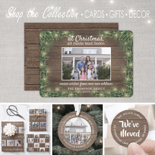 2フォトニューホーム素朴ウッド、松&ストリングライト シーズンカード