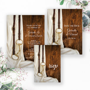 ホワイトサテンと馬ビットカントリーウェディングRSVP 出欠カード