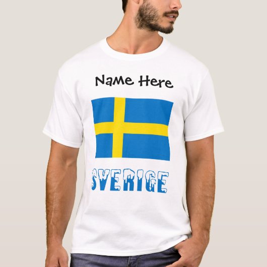 Sverige och Svensk Flagga med Ditt Namn T-Shirt Tシャツ (正面)