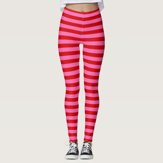 SVG Horizontal Stripe Red Hot Pink DIY BG レギンス (正面)