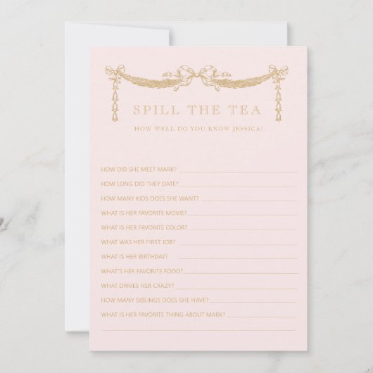 Swag w| Bows | Spill the Tea  Bridal Shower Game 招待状 (正面)