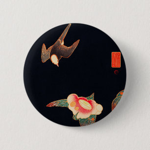 Swallow and Camellia (1900) by Ito Jakuchu 缶バッジ