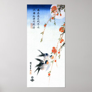 Swallows & Peach Blossoms, Hiroshige Japanese Fine ポスター