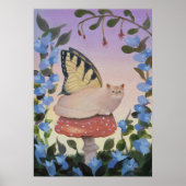Swallowtail Butterfly Cat on Mushroom Wall Art ポスター (正面)
