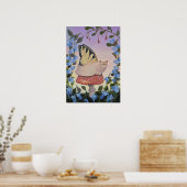 Swallowtail Butterfly Cat on Mushroom Wall Art ポスター (キッチン)