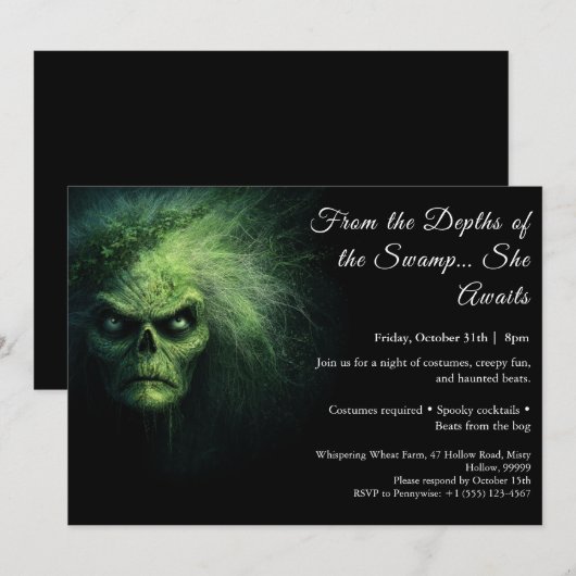 Swamp Hag Halloween Costume Party Invitation 招待状 (正面/裏面)