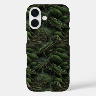 Swampcore Moss & Bones Dark Forest Pattern Phone C iPhone 16ケース