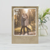 Swanフォトカードブラウンの日付を保存エレガントする 招待状 (スタンド正面)