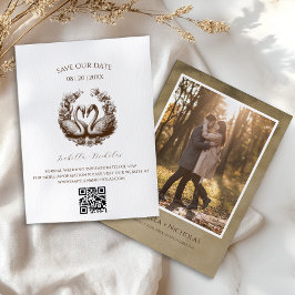 Swanフォトカードブラウンの日付を保存エレガントする 招待状