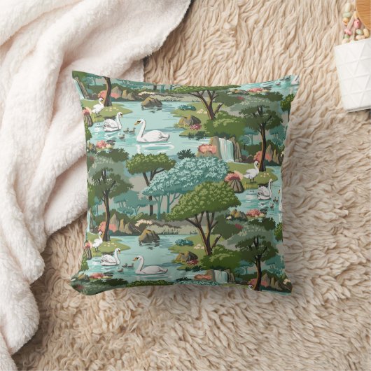 swan湖の数によるレトロのスタイルのペンキ クッション (ブランケット)