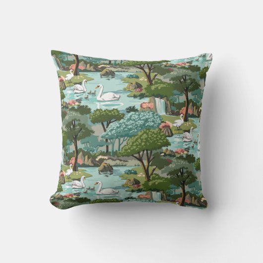 swan湖の数によるレトロのスタイルのペンキ クッション (正面)