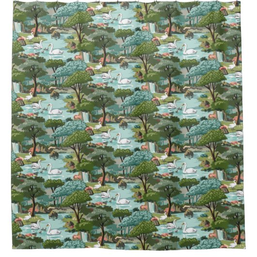 swan湖の数によるレトロのスタイルのペンキ シャワーカーテン (正面)