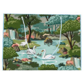 swan湖の数によるレトロのスタイルのペンキ ラージペーパーバッグ (裏面)