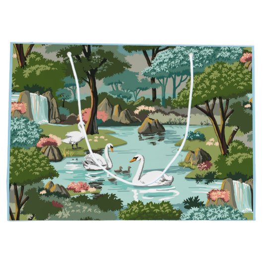 swan湖の数によるレトロのスタイルのペンキ ラージペーパーバッグ (裏面)