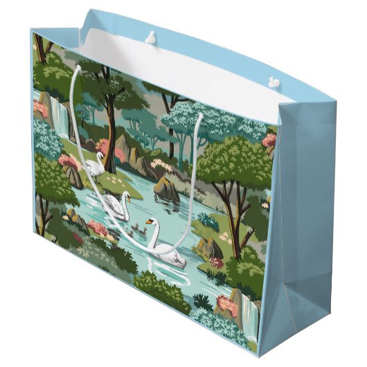 swan湖の数によるレトロのスタイルのペンキ ラージペーパーバッグ (裏面アングル)