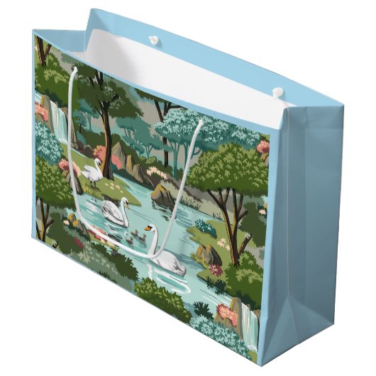 swan湖の数によるレトロのスタイルのペンキ ラージペーパーバッグ (正面アングル)