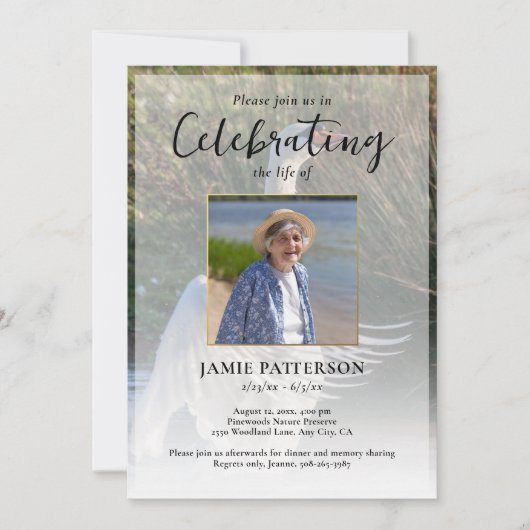 Swan Bird Lover Celebration of Life Photo Funeral 招待状 (正面)