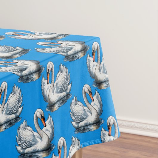 Swan Birds Pattern Design On Blue テーブルクロス (インサイチュ)