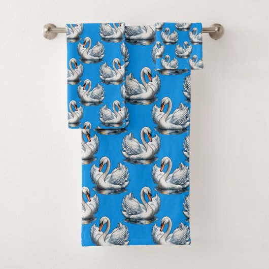 Swan Birds Pattern Design On Blue  バスタオルセット (インサイチュ)